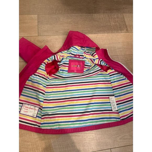 Pink Hooded Rain Jacket With Rainbow Patch Striped Lining 2T Wippette Kids 100% - Picture 4 of 6